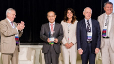 Dr Masaru Kurihara (second from left), fellow at Toray Industries, and senior scientific director of the Mega-ton Water System project, accepts an award at the IDA International Conference on Water Reuse and Recycling, September 2016